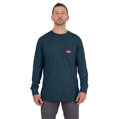 MLW606BL-S image(0) - GRIDIRON Pocket T-Shirt - Long Sleeve Blue S