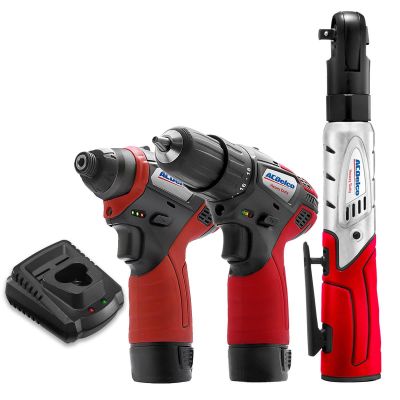 ACDARW1208-K10 image(0) - ACDelco ARW1208-K10 G12 Series 12V Cordless Li-ion 1/4"Impact Driver, 3/8" Ratchet Wrench & 2-Speed Drill Driver Combo Tool Kit with 2 Batteries