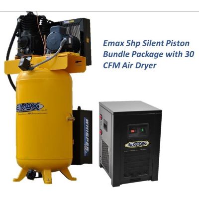 EMXESP05V080I1PK image(0) - EMAX EMAX Silent Industrial Plus 5 HP 1- Phase 2-Stage 80 Gal. Vertical Compressor with 30 CFM Dryer Bundle-With Pressure Lube Pump
