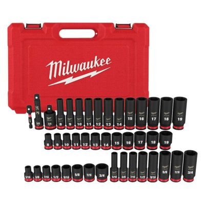 MLW49-66-7009 image(0) - Milwaukee Tool 43PC SHOCKWAVE Impact Duty 3/8" Drive SAE & Metric Deep 6 Point Socket Set