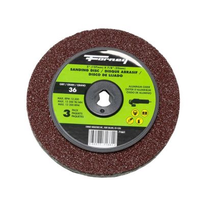 FOR71661 image(0) - Forney Industries Resin Fibre Sanding Disc, Aluminum Oxide, 5 in x 7/8 in Arbor, 36 Grit