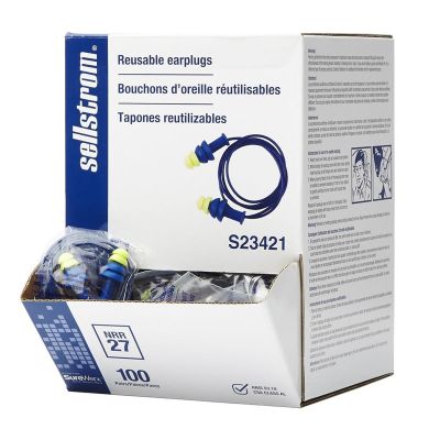 SRWS23421 image(0) - Sellstrom Sellstrom - Earplugs - Reusable - Tapered - Corded - Blue/Hi-Viz Green - NRR 27 - 100 Pair Dispenser Box