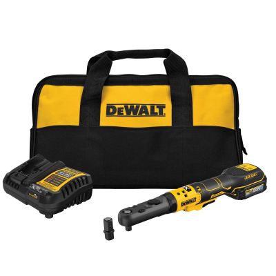 DWTDCF510GE1 image(0) - DeWalt DEWALT 20V MAX* XR 3/8" and 1/2" Sealed Head Ratchet Kit with DEWALT POWERSTACK