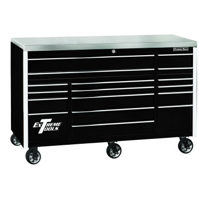 EXTEX7217RCQBKCR image(0) - EXQ Series 72"W x 30"D 17-Drawer Pro Triple Bank Roller Cabinet Black w/ Chrome Quick Release Drawer Pulls