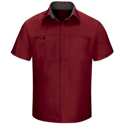 VFISY42FC-SS-L image(0) - Men's Short Sleeve Perform Plus Shop Shirt w/ Oilblok Tech Red/Charcoal, Large