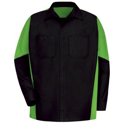 VFISY10BL-RG-M image(0) - Workwear Outfitters Men's Long Sleeve Two-Tone Crew Shirt Black/ Lime, Medium