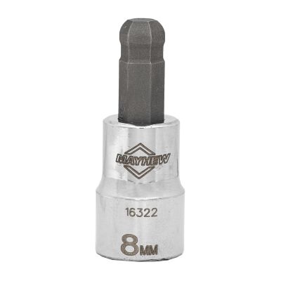 MAY16322 image(0) - Mayhew Mayhew 8 MM Metric Ball Hex Short Insert Socket Bit, 3/8-Inch Drive