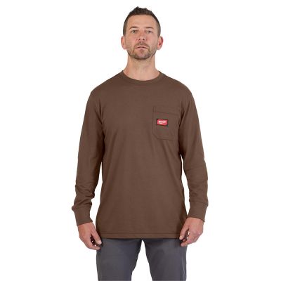 MLW606BR-M image(0) - Milwaukee Tool GRIDIRON Pocket T-Shirt - Long Sleeve Brown M