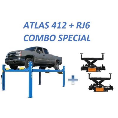 ATEATTD-412-COMBO-FPD image(0) - Atlas Equipment 412 12,000 lb 4-Post Lift + RJ6 Rolling Jacks Combo