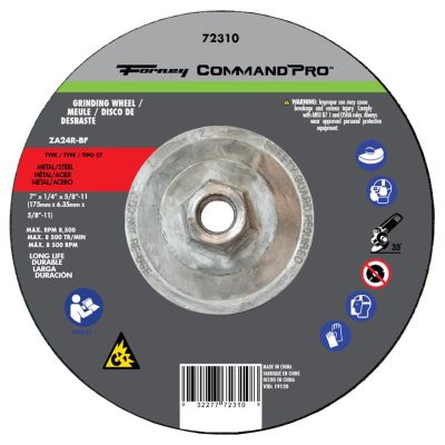 FOR72310 image(0) - Forney Industries Grinding Wheel, Metal, Type 27, 7 in x 1/4 in x 5/8 in-11
