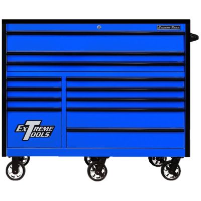 EXTRX552512RCBLBK-X image(0) - Extreme Tools RX Series Professional 55"W x 25"D 12 Drawer Roller Cabinet 150 lbs slides Blue, Black Drawer Pulls