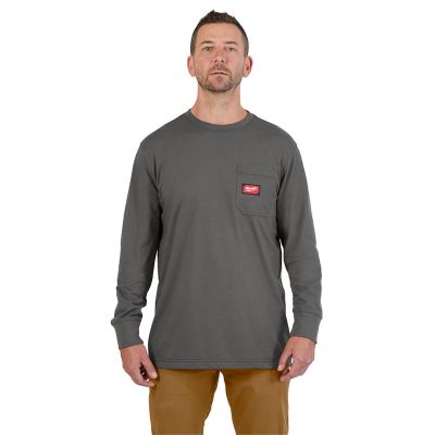 MLW606G-S image(0) - GRIDIRON Pocket T-Shirt - Long Sleeve Gray S