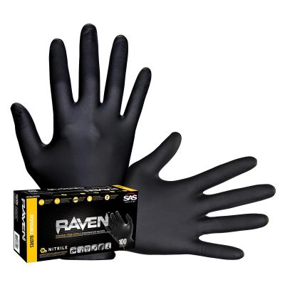 SAS66518 image(0) - SAS Safety Raven Black 7mil PF Nitrile Gloves, Large (pk of 100)
