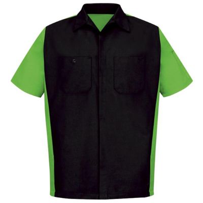 VFISY20BL-SS-5XL image(0) - Workwear Outfitters Men's Short Sleeve Two-Tone Crew Shirt Black/Lime, 5XL