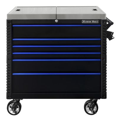 EXTEX4106TCSBKBL image(0) - EX Series 41" 6 Drawer Stainless Steel Sliding Top Tool Cart with Bumpers  Black with Blue Drawer Pulls