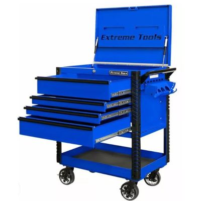 EXTEX3304TCBKBL image(0) - EX Tool Cart Series 33in W x 23in D 4-Drawer Deluxe Tool Cart with Bumpers, Black with Blue Quick Release Drawer Pulls