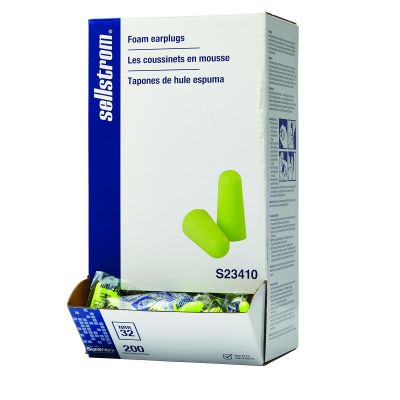 SRWS23410 image(0) - Sellstrom Sellstrom - Earplugs - Disposable - Foam Bullet Shape - Uncorded - NRR 32 - Hi-Viz Green - 200 Pair Dispenser Box