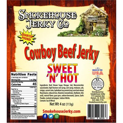 THS689107-960136 image(0) - Smokehouse Jerky 4oz Cowboy Cut Sweet Hot Beef Jerky