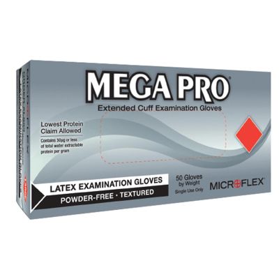 MFXL853 image(0) - MEGA PRO EXT CUFF LATEX EXAM GLOVES BOX/50 LARGE