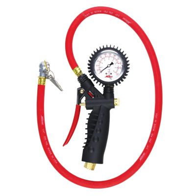 MIL573A image(0) - Milton Industries Analog Inflator Gauge with Ball Foot Air Chuck Clip