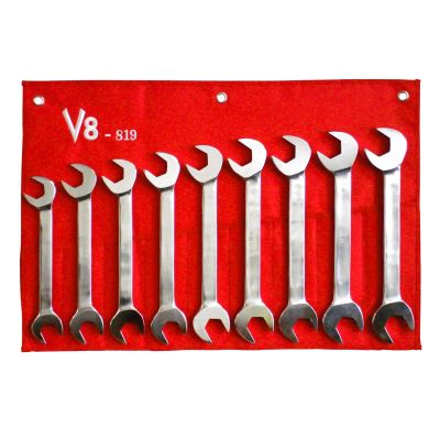 V8T819 image(0) - V-8 Tools 9pc Jumbo metric angle wrench set, sizes 24-32mm