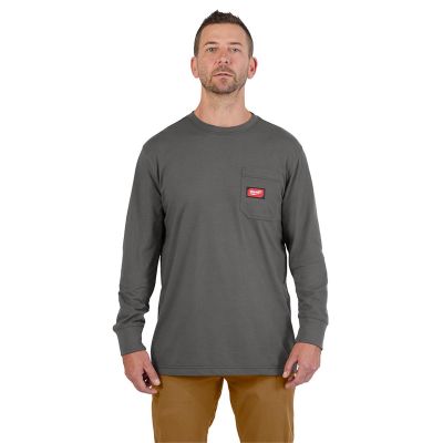 MLW606G-M image(0) - Milwaukee Tool GRIDIRON Pocket T-Shirt - Long Sleeve Gray M