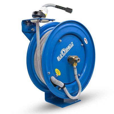 BLBPWRHD1435-NM image(0) - BluBird Blushield Polyester Pressure Washer Hose Reel Heavy Duty Single Arm Assembly 1/4" x 35'