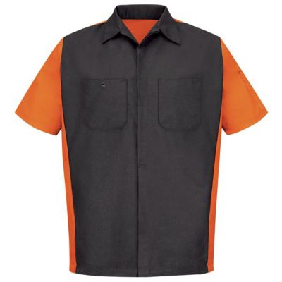 VFISY20CO-SS-S image(0) - Workwear Outfitters Men's Short Sleeve Two-Tone Crew Shirt Charcoal/Orange, Small