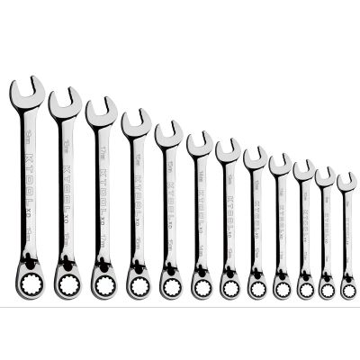 KTIXDCRWS12MM image(0) - 12pc Metric 120 Tooth Reversible Combination Wrench Set 8-19MM