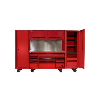 HOMRDCTS12002 image(0) - Homak Manufacturing 120? RS PRO CTS Roller Cabinet & Side Lockers Combo with Toolboard Backsplash - Red
