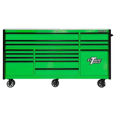 EXTRXQ843016RCGNBK image(0) - Extreme Tools 25th Anniversary Edition RX Series 84"W x 30"D Triple Bank Roller Cabinet with Power Tool Drawer