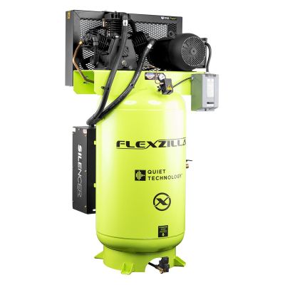 LEGFS07V080Y1 image(0) - Legacy Manufacturing Flexzilla® Air Compressor with Silencer™, Stationary, Splash Lubricated, 7.5 HP, 80 Gallon, 230 Volt, 1-Phase, 2-Stage, Vertical, ZillaGreen™
