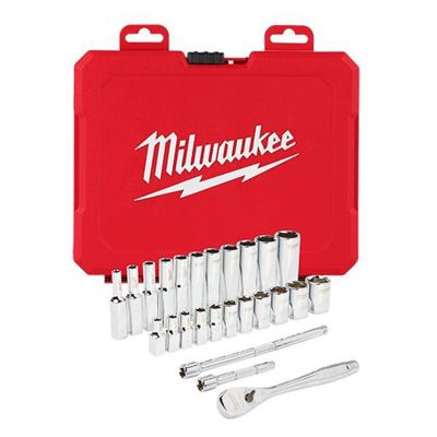 MLW48-22-9404 image(0) - Milwaukee Tool 1/4" Drive 26pc Ratchet & Socket Set - SAE