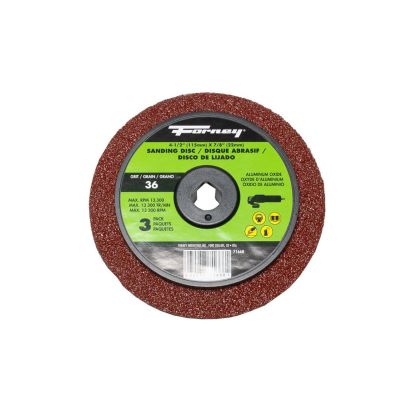 FOR71668 image(0) - Forney Industries Resin Fibre Sanding Disc, Aluminum Oxide, 4-1/2 in x 7/8 in Arbor, 36 Grit