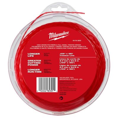 MLW49-16-2800 image(0) - Milwaukee Tool .105" x 180� (1 lb.) Twisted Trimmer Line