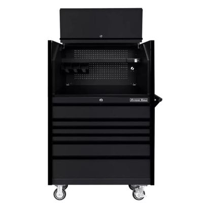 EXTDX4107HRMK image(0) - Extreme Tools DX Series 41in W x 25in D Extreme Power Workstation® Hutch and 6 Drawer 25in Deep Roller Cabinet - Matte Black with Black Trim 100-200 lb. Slides