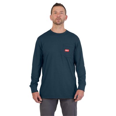 MLW606BL-M image(0) - Milwaukee Tool GRIDIRON Pocket T-Shirt - Long Sleeve Blue M