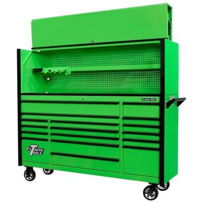 EXTDX7218HRGK image(0) - Extreme Tools DX 72" Hutch & 17 Drawer Roller Cabinet Combo, Green