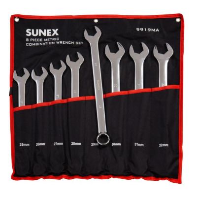 SUN9919MA image(0) - Sunex 8 piece Metric Full Polished V-Groove Combination Wrench Set