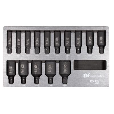 IRTDXSK2M15L image(0) - Ingersoll Rand DXS2 Drive Hex Deep Metric Impact Socket Set, 15-Piece