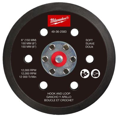 MLW49-36-2583 image(0) - Milwaukee Tool 6 Inch Hook and Loop Sander Backing Pad - Soft