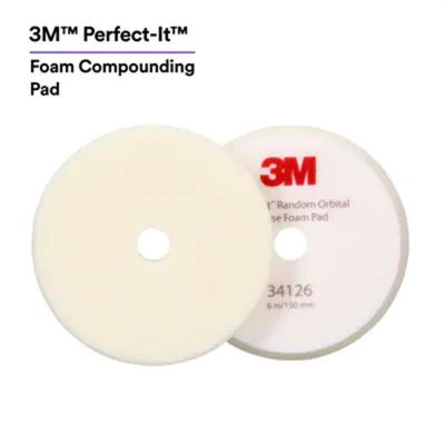 MMM34126 image(0) - 3M™ Perfect-It™ Random Orbital Foam Compounding Pad 34126, 6" (150 mm), White, 2 Pads/Bag