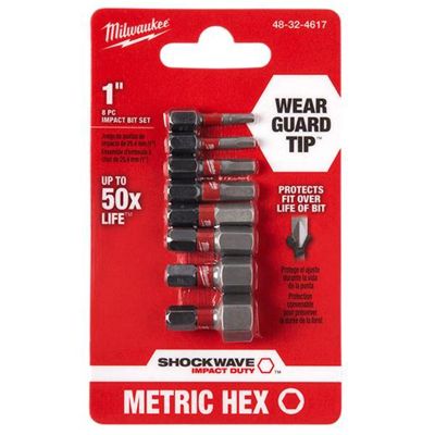 MLW48-32-4617 image(1) - Milwaukee Tool Shockwave 1" METRIC HEX Impact Bit Set 8pc