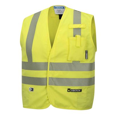 OBRZFA106-L image(0) - OBERON Safety Vest - Hi-Vis FR/ARC-Rated 7.5 oz 88/12 - Snap Closure - Hi-Vis Yellow - Size: L