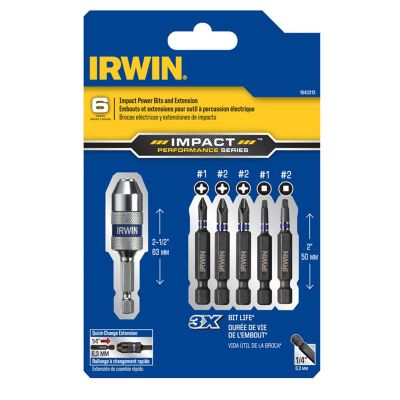 IRWIWAF1306 image(0) - Irwin Industrial 6-Piece Impact Power Bits and Extension Set