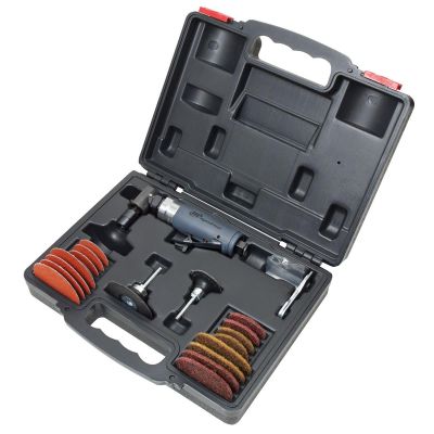 IRT302BK image(0) - Ingersoll Rand Right Angle Air Die Grinder Kit, 1/4" Collet, Burr, 20000 RPM, Rear Exhaust, 0.33 HP, Includes Variety of 2” and 3” Backing Pads, Sanding Disks, Polishing Disks and Case