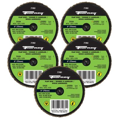 FOR71615 image(0) - Forney Industries Quick Change Flap Disc, 36 Grit, 3 in (5-Pack of Forney 71981)