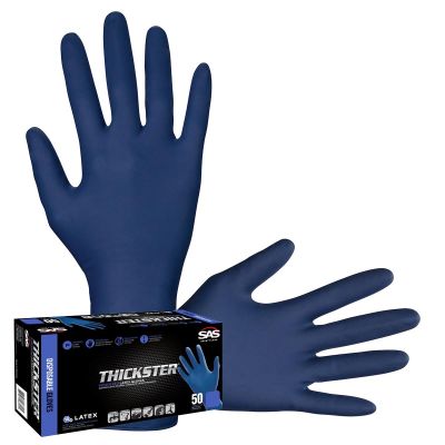 SAS6603 image(0) - SAS Safety Box of 50 Thickster Powdered Exam Grade Latex Gloves, Ultra Thick and Disp., L