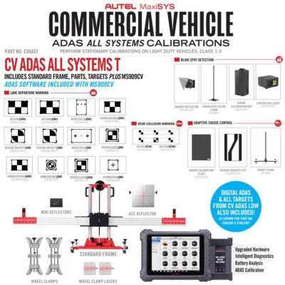 AULCVAAST image(0) - Autel CV ADAS All Systems Tablet Package : CV Class 1-3 vehicles All Sys. Cal. Pkg. w MS909CV for LDW, ACC, BSD, RCW, AVM
