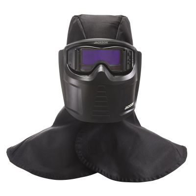 JCK46200 image(0) - Jackson Safety - Welding Mask and Hood Kit - Auto Darkening -  Thermoplastic - 1.38" x 3.54" Viewing Area - Shade 3/5-12 ADF - Black - Rebel Series
